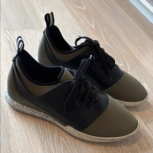 Bally Avro Neoprene Leather Sneakers Olive/Black Sz9